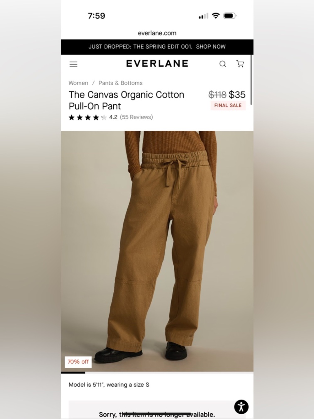Everlane Canvas Organic Cotton Pull-On Pants - tan